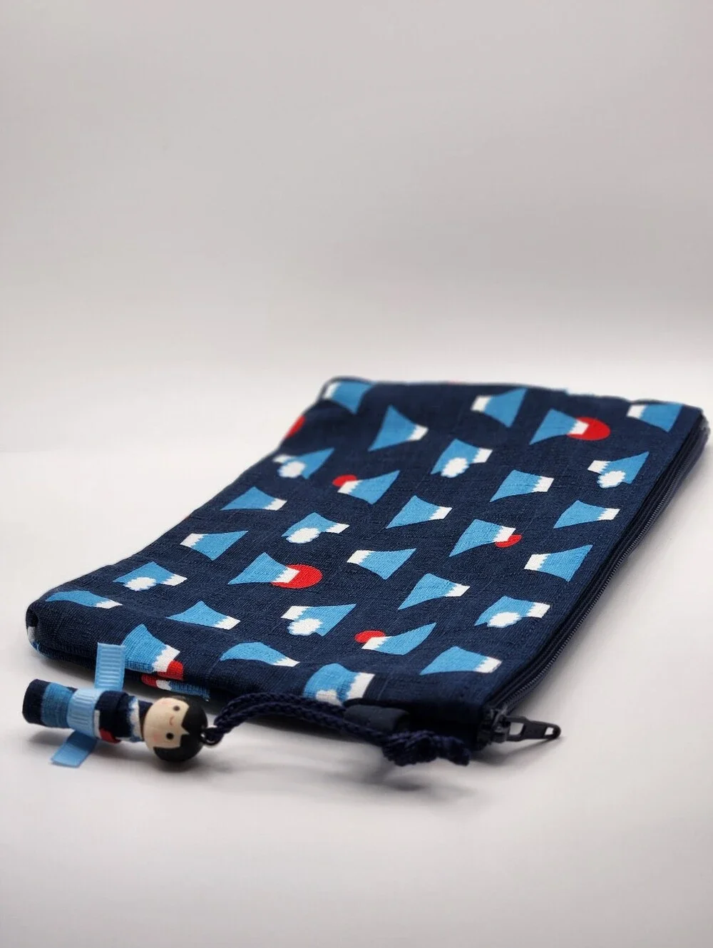Nagomiya Japanese Pattern Mount Fuji Zipper Pouch with Kokeshi Doll Charm